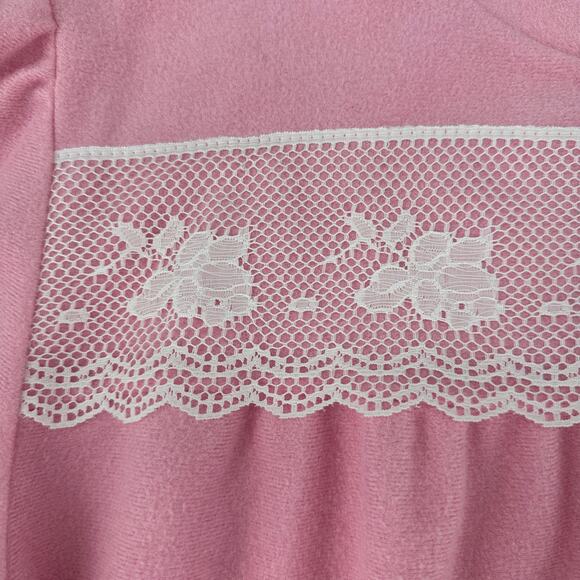 Vintage 1970s Valetta Pink Dressing Gown Nightgown Lace Embroidery Medium - Picture 3 of 8